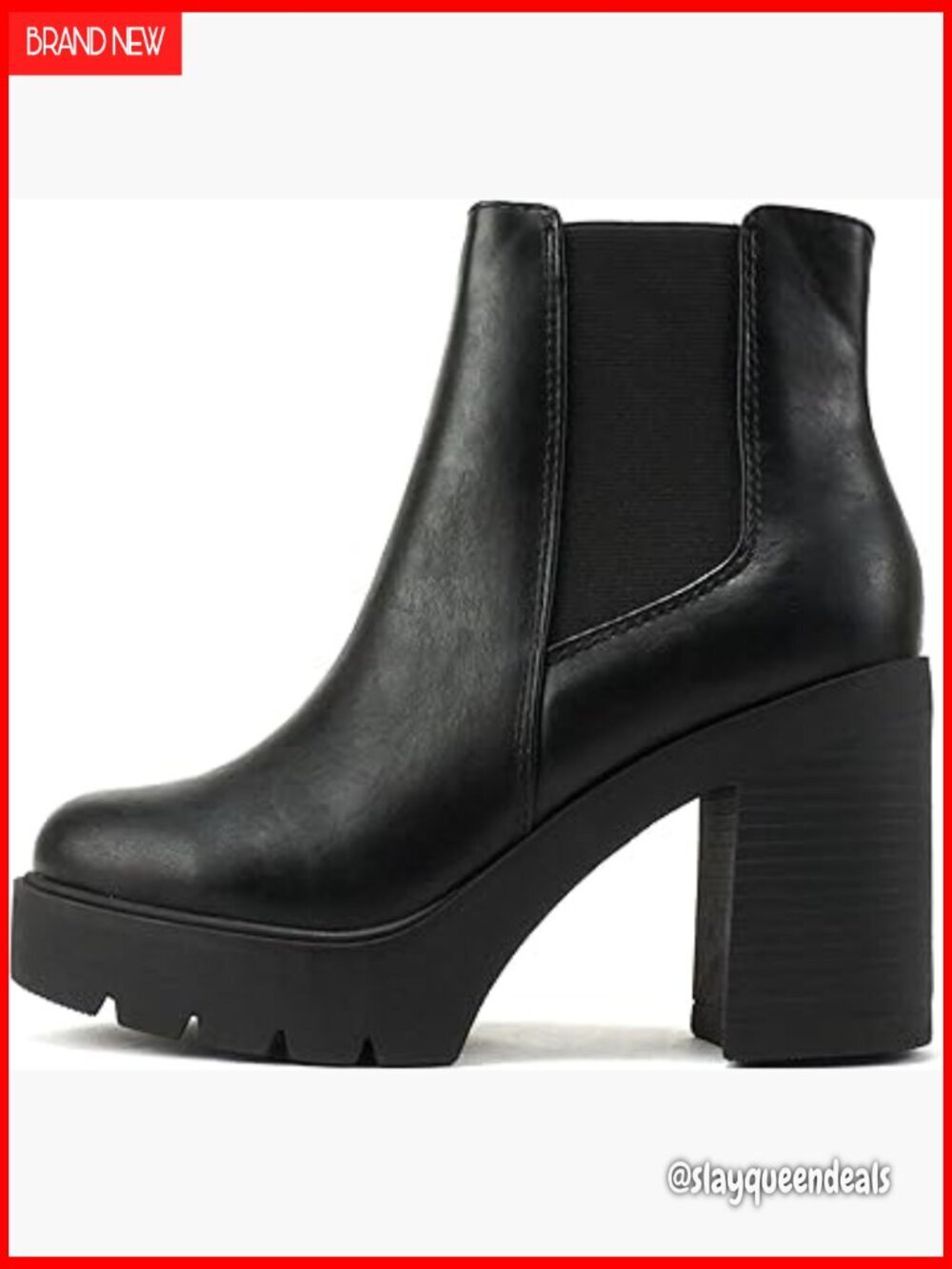 Lug Sole Chelsea Ankle Boots with 3.5" Heel and Elastic Gore Panels